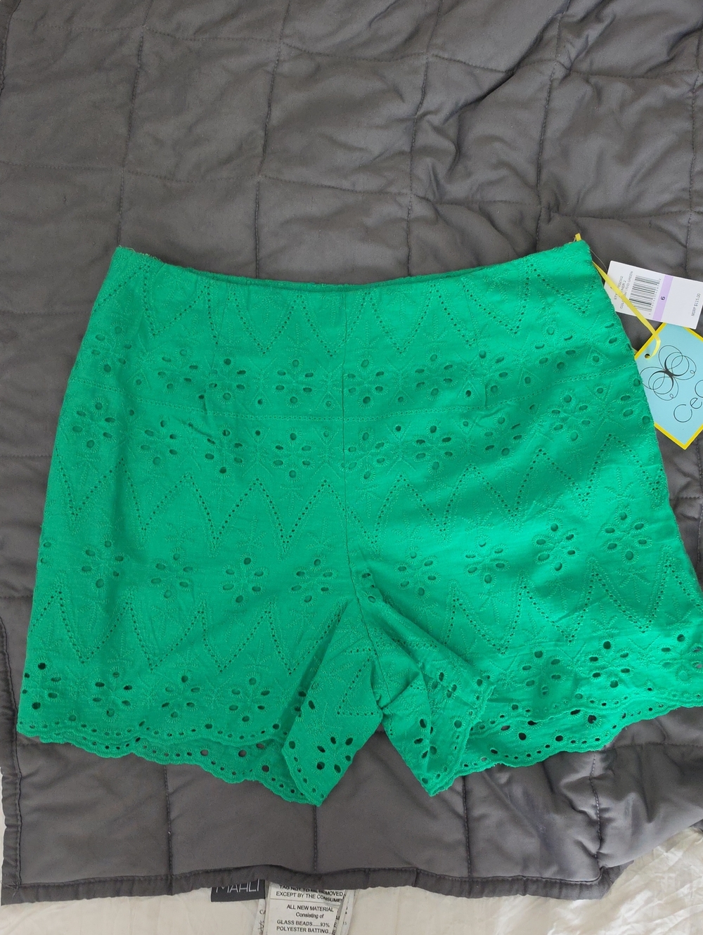 CeCe Bright Green Eyelet Scalloped Hem Shorts